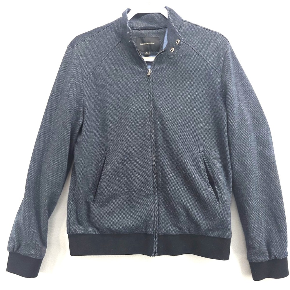 Banana Republic Dk Grey Textured Sweater M Full Zip Bomber Cardigan Jacket